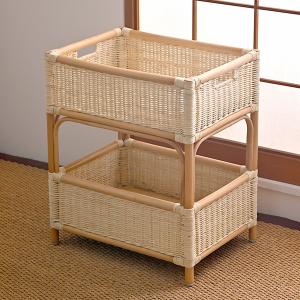 ラタン収納バスケット 幅45cm 2段かごタイプ おしゃれ ラタン 籐