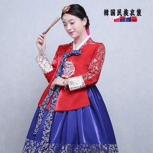 韓国民族衣装 チマチョゴリ 韓服 刺繍 裾花柄プリント 華やか ウエディングドレス 結婚式ドレス 文化際 イベント服 コスプレ 舞台 ステージ衣装 ウィルマート