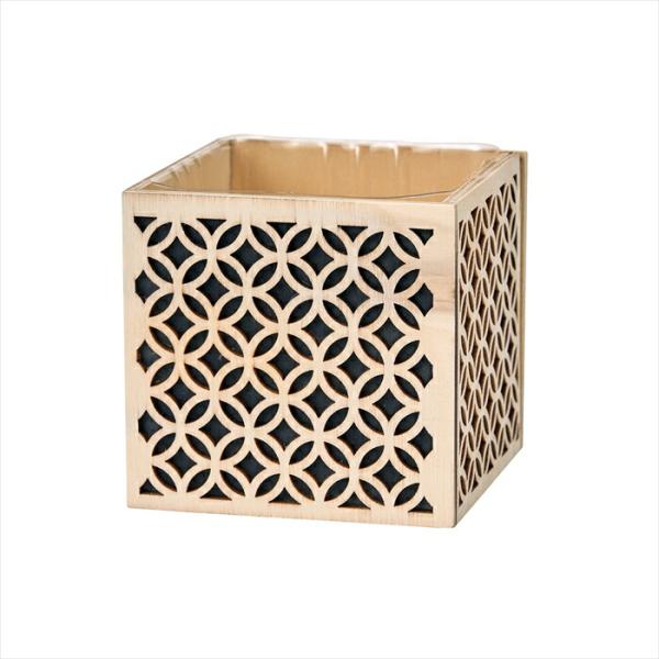 【花器　ベース　ナチュラル素材】　伝統文様木彫りボックス　＃Ｎ　ナチュラル　（七宝つなぎ柄）  kf...