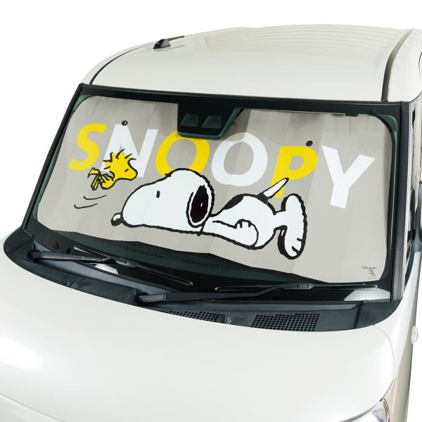 フロント ガラス用 サンシェード スヌーピー ねそべり Snoopy 約60X130cm グレー