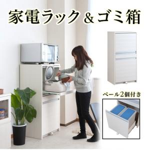 キッチン収納 家電ラック ダストボックス 2分別 幅57.5cm 高さ118cm 日本製 完成品 おしゃれ 北欧 約60cm キッチン収納ラック ホワイト｜sangostyle