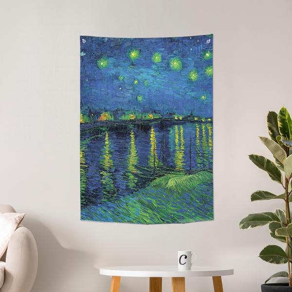 タペストリー ゴッホ ローヌ川の星月夜 85x120cm のれん インテリア 大きい 大判 雑貨 窓...