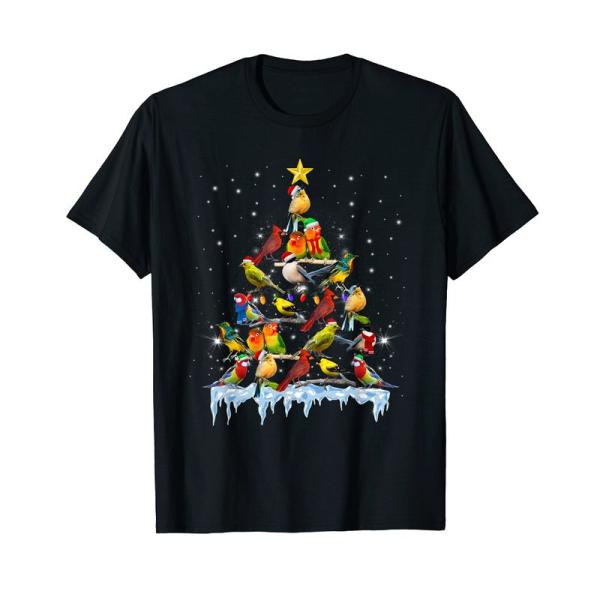 鳥のクリスマスツリーライトおかしい鳥のギフト Tシャツ