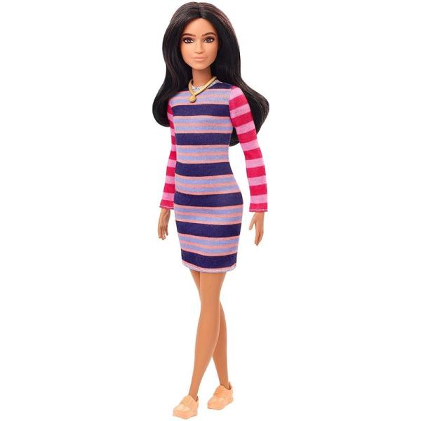 バービー(Barbie) ファッショニスタ ボーダーワンピース 着せ替え人形専用収納ケース付き3歳~...