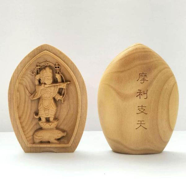 木彫りの仏像 摩利支天 ツゲ 懐中仏（高さ6cm、幅4.6cm） (摩利支天)