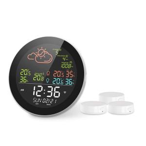 KKnoon Wifi 多機能 ホーム/オフィス ウェザーステーション カラーデジタル表示時計 屋外および屋内温度テスター 湿度計 天気予報｜sanjose-market