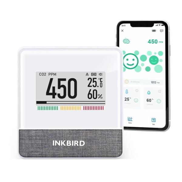 INKBIRD Bluetooth室内空気質モニター 二酸化炭素濃度計 温湿度計 気圧計 CO2 温...