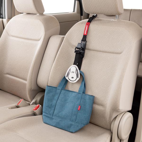 シートフック SNOOPY スヌーピー フェイス バッグ 買い物袋 転倒防止 ストラップ ブラック×...