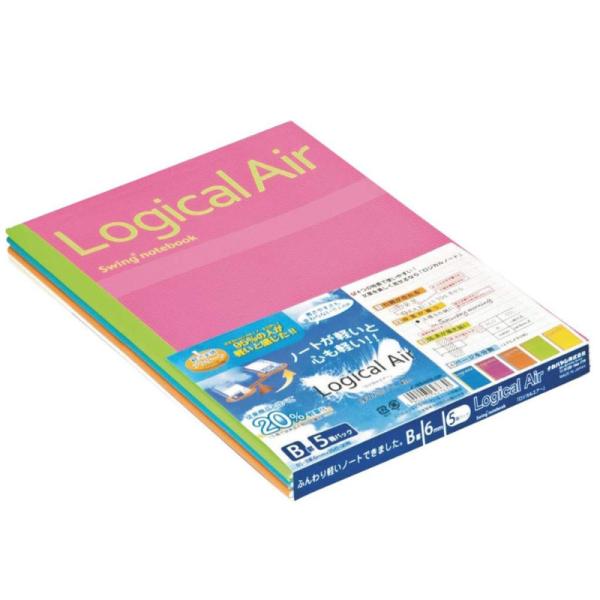 ナカバヤシ ロジカルエアーノート 軽量ノート B5 B罫(6mm)  30枚 5色 5冊パック ノ-...