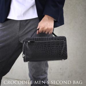クロコダイル　セカンドバッグ　黒　ブラック　メンズ sankyo shokai クロコダイル バッグ メンズ セカンドバッグ