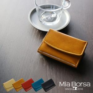 コンパクト 財布 本革 三つ折り メンズ ブランド Mia Borsa オイル レザー ベージュ/キャメル/レッド/ブルー/ブラック ［名入れ 可能］［ネコポスで送料無料］｜sankyo1