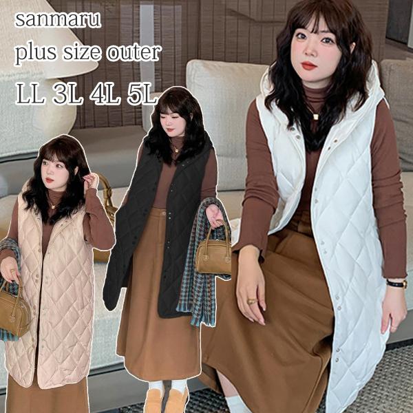 大きいサイズ レディース アウター ホワイトダックダウンベスト フード付き LL 3L 4L 5L ...