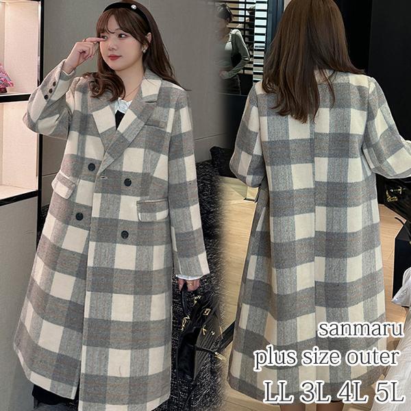 大きいサイズ アウター レディース レトロ チェック柄 チェスターコート テーラードコート LL 3...