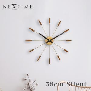 壁掛け時計 おしゃれ ギフト 大型 58cm 掛け時計 木製 北欧 モダン 静音 新築祝い NEXTIME PLUG INN 2610BR 贈り物 ミニマル ウォールクロック ゴールド 爆買