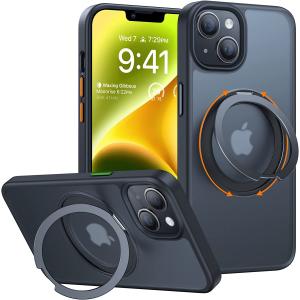 iPhone 14 13 ケース TORRAS MagSafe対応 丸型スタンド 正規品 耐衝撃 マット 半透明 ブラック X0013P0DRL｜sanosyoten