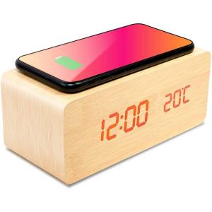 CLook 置き 時計 QI ワイヤレス 充電 機能 目覚まし時計 USB給電 android iphone 充電器 iphone12 iPhone8以上対応 温度計 湿度計 省エネ 日本語説明書付き 定番