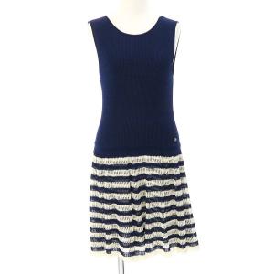 シャネル40 ネイビーとホワイトのミディドレス ネイビー系ツイードミディアムドレス/黒木麗奈 - カラードレス