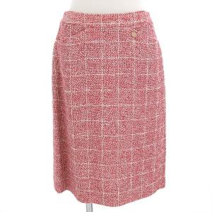 CHANEL スカート34 ピンクツイード裾フラップ