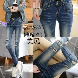 送料無料 ダメージ スキニー デニム パンツ パギンス ジーンズ ストレッチ レディース  ミドルウエスト 着痩せ 綿混 伸縮性 美脚 美尻 GDWM-610560-01-1