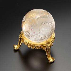 水晶 浄化 置物 クリスタル 開運 金運 白蛇 天然 水晶玉 40mm 台座付