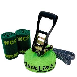 【スラックライン】 【WCP Slackline】 Glitterline 15m『蛍光緑発光ライン』 （ツリーウェア2枚/収納ザック付属） 日本メーカー最新モデル発売｜sanpouyosi-store