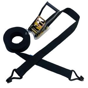 黒色　ラッシングベルト　フック　ベルト幅50mm　固定側0.5m　巻側5m/ラチェット式荷締めラッシングベルト
