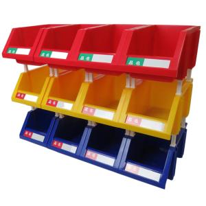 連結パーツボックス (大) ×12コ 三色混合セット（ブルー/イエロー/レッド各4コ）同じ色セット組も選べる　名札付