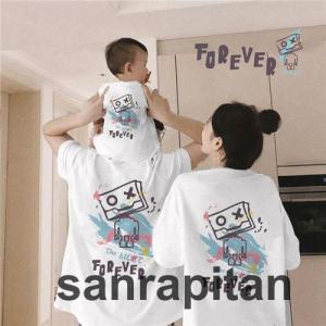 親子 ペアルック tシャツ ペア 黒 白 杏色 ...の商品画像