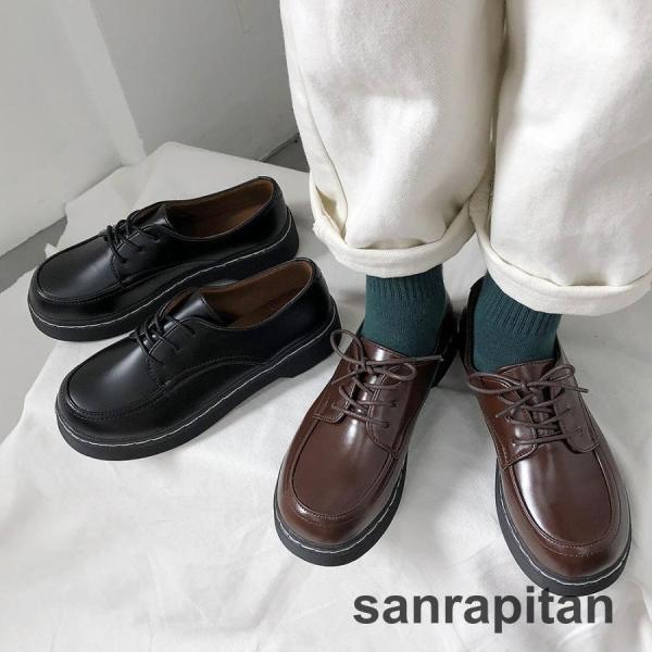 ドレスシューズ レディース 靴 シューズ レースアップ レザー調 厚底 シンプル 歩きやすい レディ...