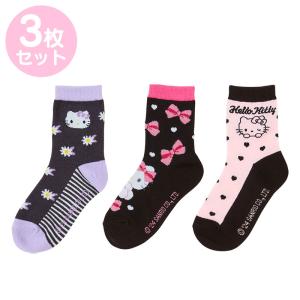 ハローキティ キッズソックス3足セット ブラック 16-18cm｜sanrio