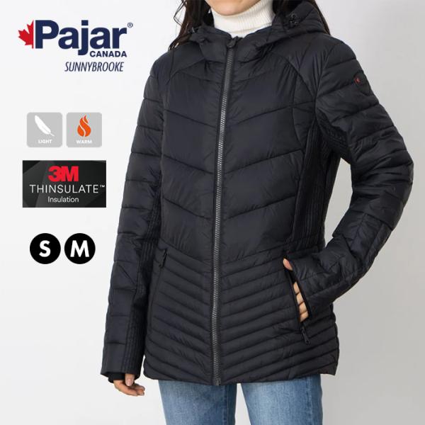 シンプル 中綿ジャケット コート 軽量 軽い レディース 黒 Pajar CANADA パジャール ...