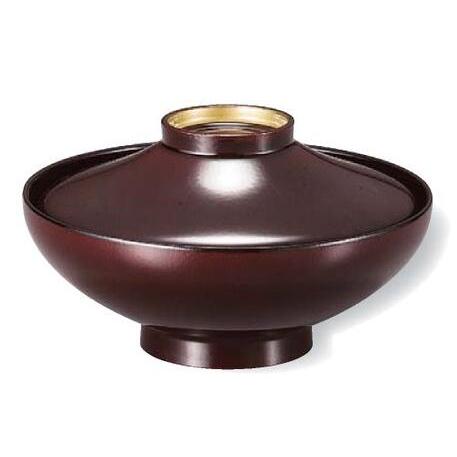 【代引不可】【木質】 平富士煮物椀  溜高台内金内黒  親・蓋  2-284-1　φ135*H80(...