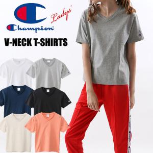 セール！ Champion チャンピオン レディース ワンポイント VネックTシャツ 半袖 無地Tシャツ CW-M323