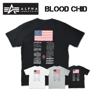 ALPHA アルファ Tシャツ 半袖 ミリタリーTシャツ BLOOD CHID ALPHA INDUSTRIES メンズ ハーフスリーブ プリントT TC1570-08xx｜sanshin