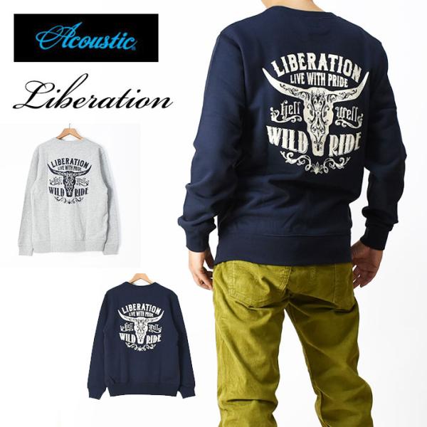 セール ACOUSTIC アコースティック クルーネック スウェット LIBERATION プリント...