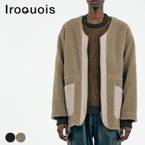 ブルゾン メンズ 50代 冬 40代 60代 ジャケット アウター ブランド Iroquois フリース ボア カジュアル 大きめ ノーカラー 黒 ブラック モカ｜sansuiya