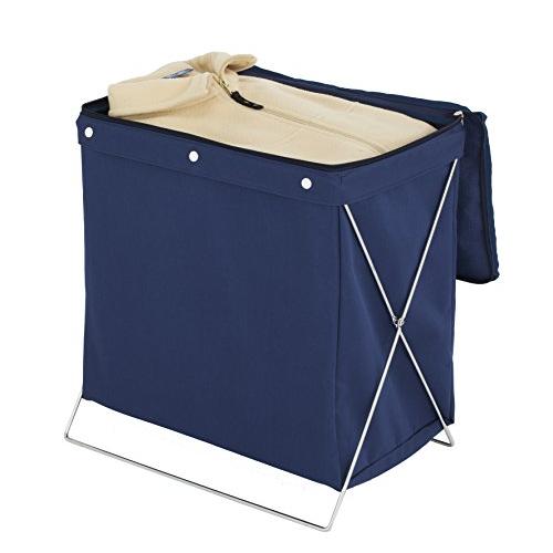 アストロ 収納ケース ネイビー フタ付き W42×D25×H45cm 折りたためてコンパクトに収納で...