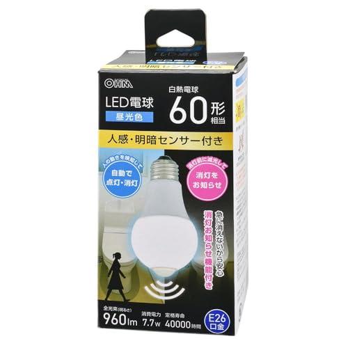 オーム(OHM)オーム電機 LED電球 E26 60形相当 人感明暗センサー付き 昼光色 LDA8D...