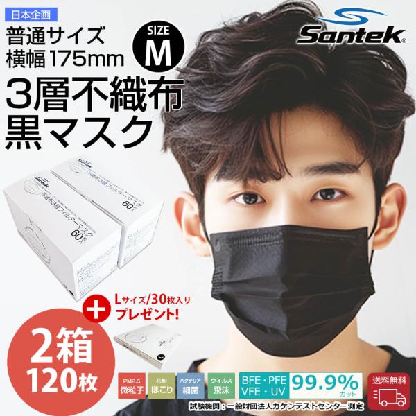 【レビュー特典★30枚プレゼント】マスク 不織布 UVカット 大きめ 黒 100枚【50枚入×２箱】...