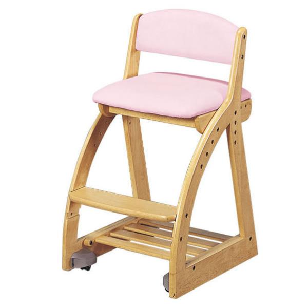 コイズミ 4ステップチェア 木製学習椅子 4STEP Chair ライトピンク色 木部はナチュラル色...