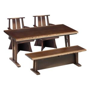 ハイタイプこたつ/ダイニングコタツ 150センチ幅、長方形+椅子2脚+ベンチの4点セット HYUGA ダークブラウン色