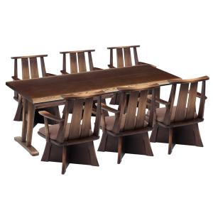 ハイタイプこたつ/ダイニングコタツ 180センチ幅、長方形+肘付回転椅子6脚の7点セット HYUGA ダークブラウン色