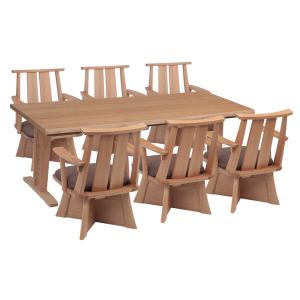 ハイタイプこたつテーブル 180センチ幅コタツ＋肘付回転椅子6脚の7点セット ナチュラル色 HYUGA-NA