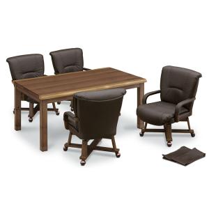 ハイタイプ高脚/ダイニングコタツ こたつ150センチ幅(長方形)+肘付椅子4脚の5点セット ブラウン色