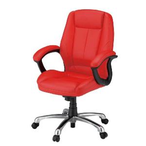 デスクチェア　肘付合成皮革張りオフィスチェアー　レッド色