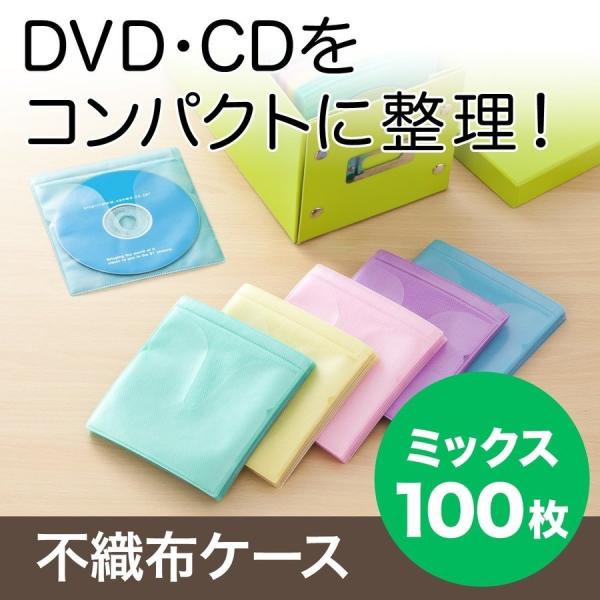 不織布ケース DVDケース CDケース 100枚セット 両面タイプ 2枚収納 スリム 薄型 ミックス...