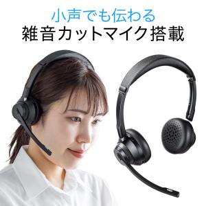 ヘッドセット Bluetooth ブルートゥース ワイヤレス ヘッドホン マイク付き ハンズフリー ノイズキャンセル デュアルマイク 両耳 PC zoom 無線 400-BTSH021BK｜sanwadirect