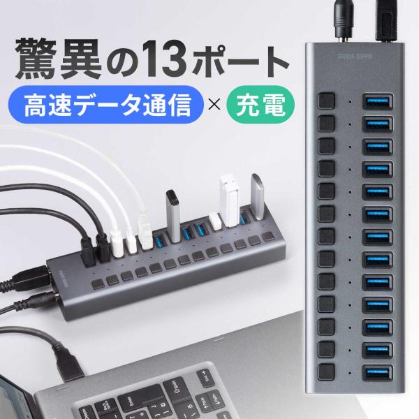 USBハブ 13ポート ACアダプタ付 セルフパワー USB 充電器 個別スイッチ付 スマホ iPh...