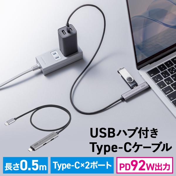 USB Type-C タイプC ケーブル 0.5m 50cm USBハブ Type-Cハブ 充電 急...