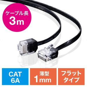 LANケーブル CAT6A カテゴリ6A カテ6A ランケーブル より線 ストレート 高速 フラット ショートコネクタ 3m 500-LAN6AFL-03｜sanwadirect